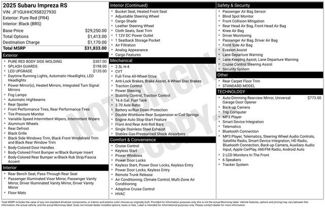 Certified 2025 Subaru Impreza RS AWD/4WD image 35