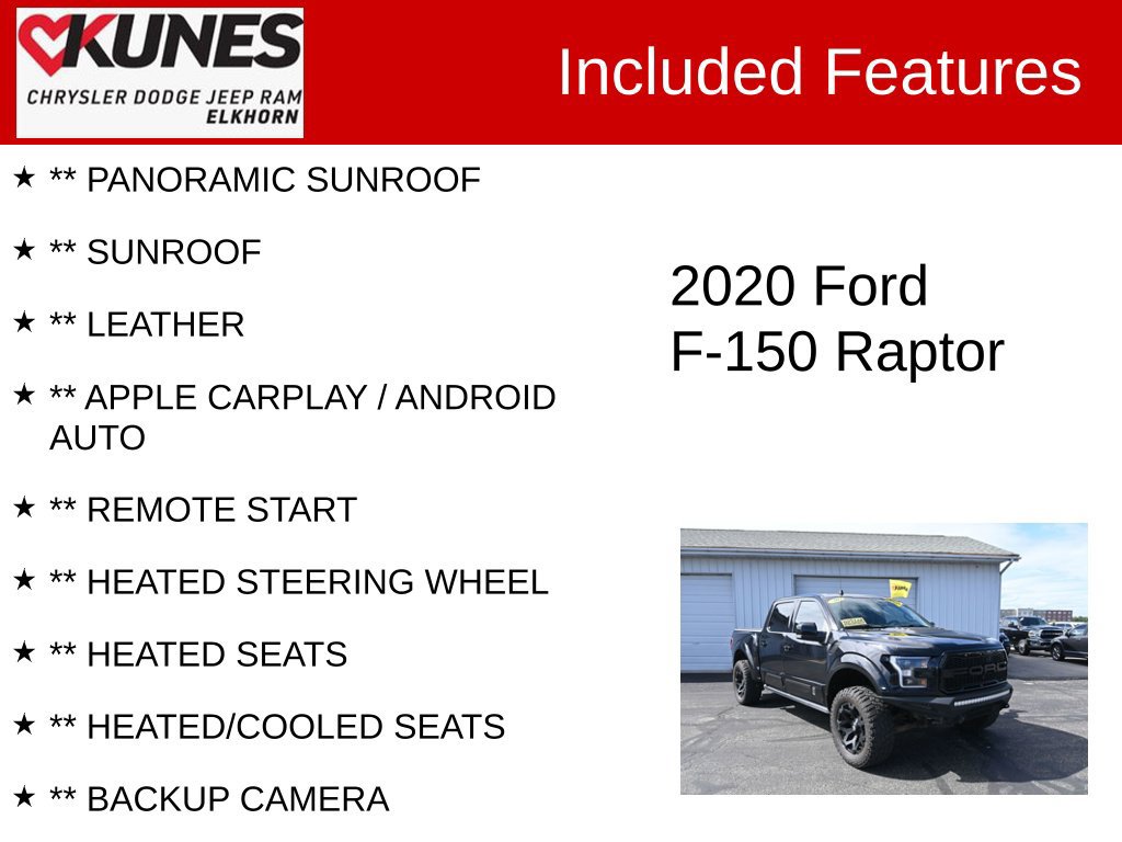 Used 2020 Ford F150 Raptor w/ Equipment Group 802A Luxury AWD/4WD image 2