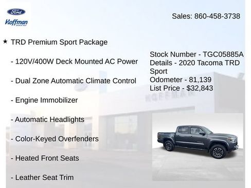 Used 2020 Toyota Tacoma TRD Sport w/ TRD Premium Sport Package AWD/4WD image 5