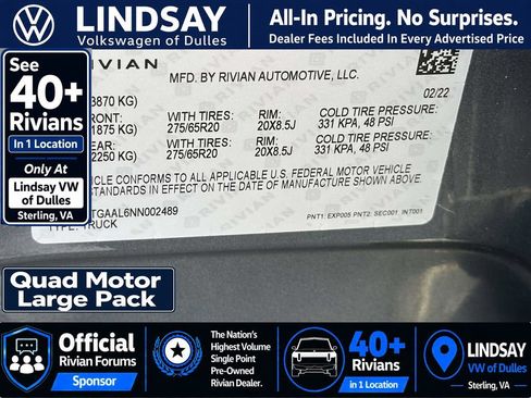 Used 2022 Rivian R1T Launch Edition AWD/4WD image 30