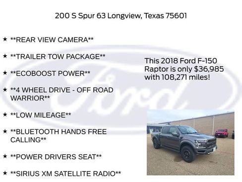 Used 2018 Ford F150 Raptor w/ Equipment Group 802A Luxury image 22