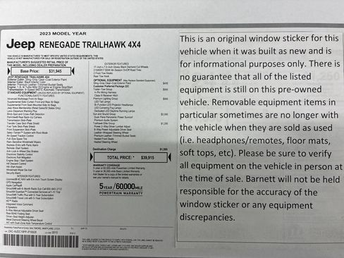 Certified 2023 Jeep Renegade Trailhawk w/ Sun/Sound Group AWD/4WD image 2