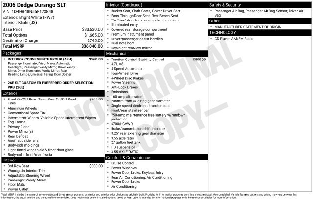Used 2006 Dodge Durango SLT w/ Interior Convenience Group AWD/4WD image 2