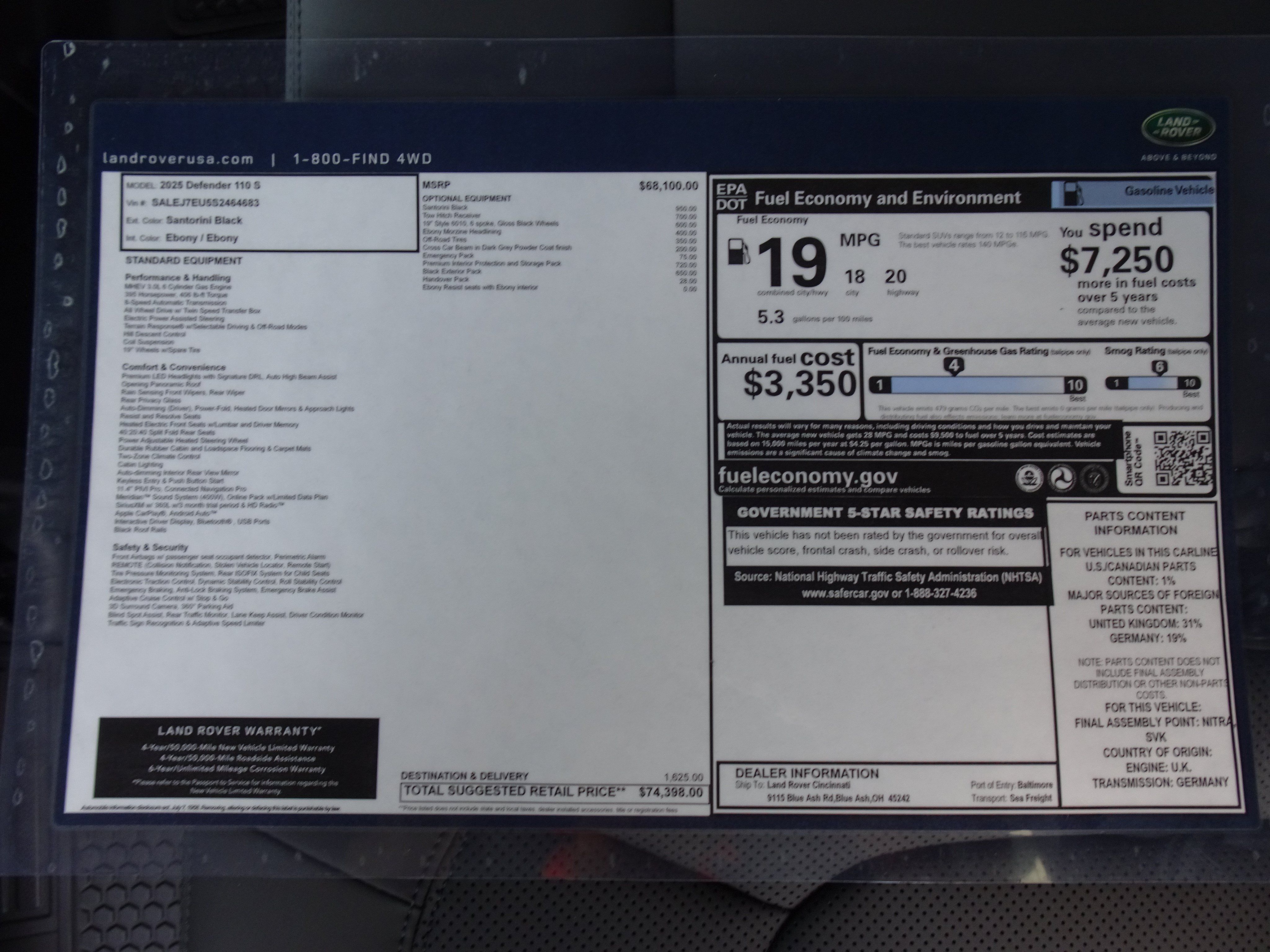 Certified 2025 Land Rover Defender 110 S AWD/4WD image 6