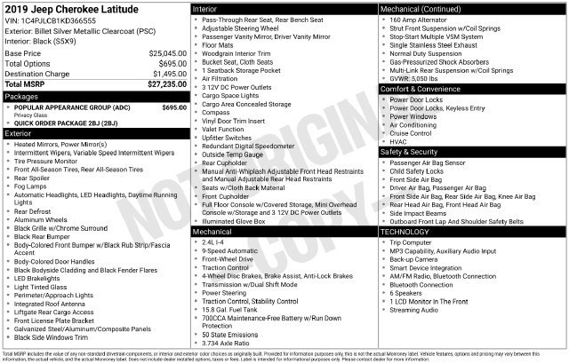 Used 2019 Jeep Cherokee Latitude w/ Popular Appearance Group FWD image 31