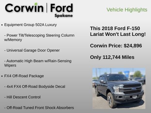 Used 2018 Ford F150 Lariat w/ Equipment Group 502A Luxury AWD/4WD image 18