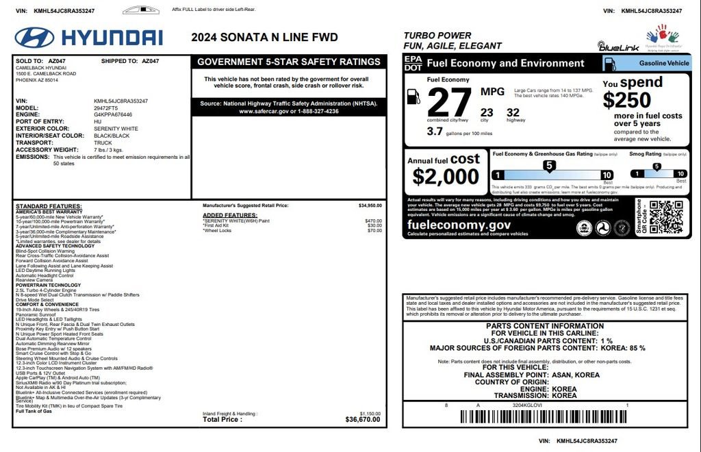 Used 2024 Hyundai Sonata N Line FWD image 3