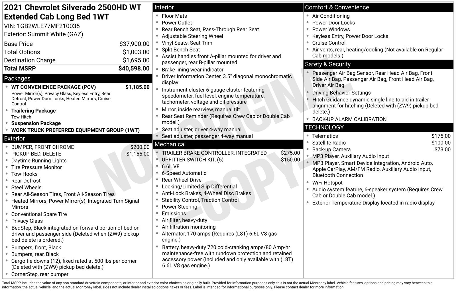 Used 2021 Chevrolet Silverado 2500 W/T w/ WT Convenience Package RWD image 27