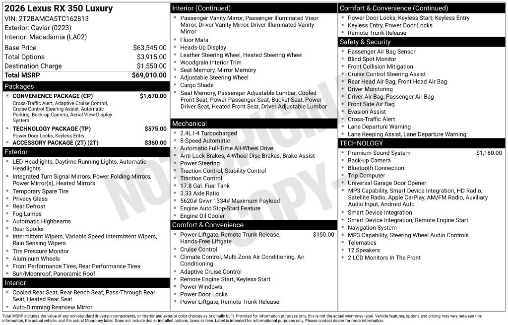 New 2026 Lexus RX 350 AWD w/ Convenience Package image 4