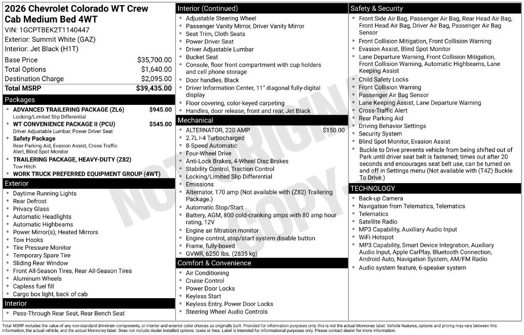 Certified 2026 Chevrolet Colorado W/T w/ Advanced Trailering Package AWD/4WD image 6