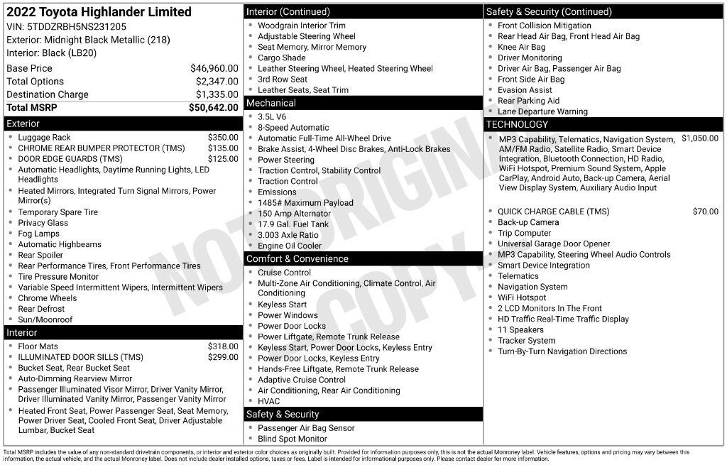 Used 2022 Toyota Highlander Limited AWD/4WD image 3