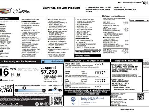 Used 2022 Cadillac Escalade Premium Luxury Platinum AWD/4WD image 8