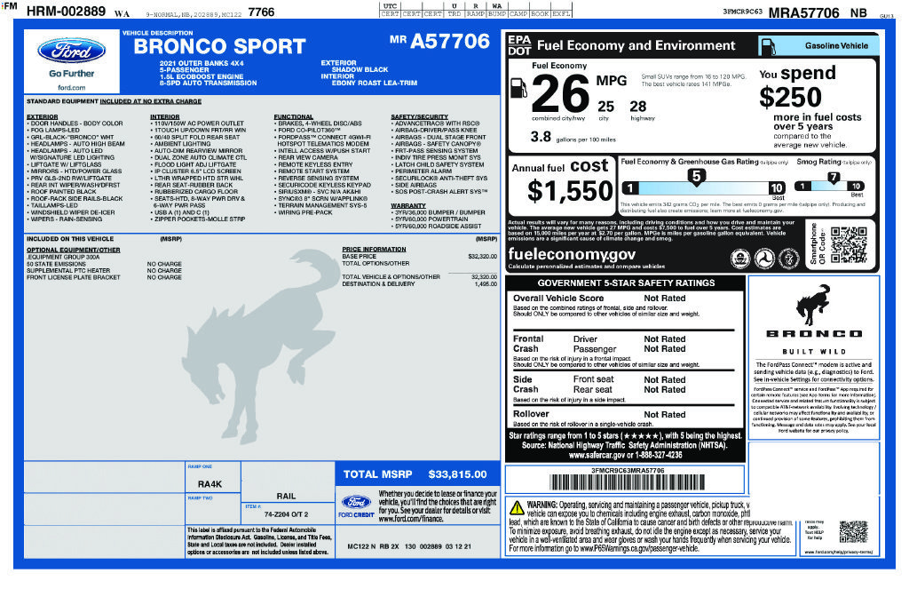 Used 2021 Ford Bronco Sport Outer Banks AWD/4WD image 30