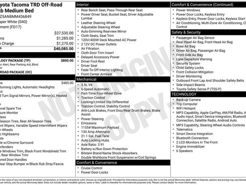 Used 2021 Toyota Tacoma TRD Off-Road w/ Technology Package AWD/4WD image 40