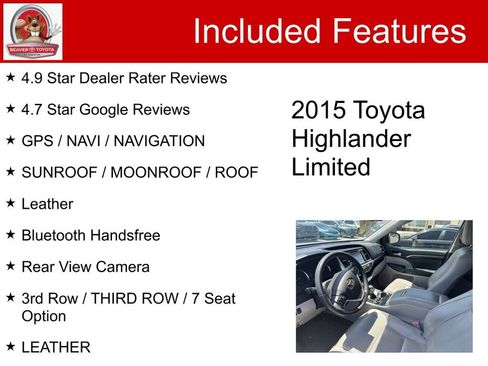 Used 2015 Toyota Highlander Limited w/ Driver Technology Package FWD image 5