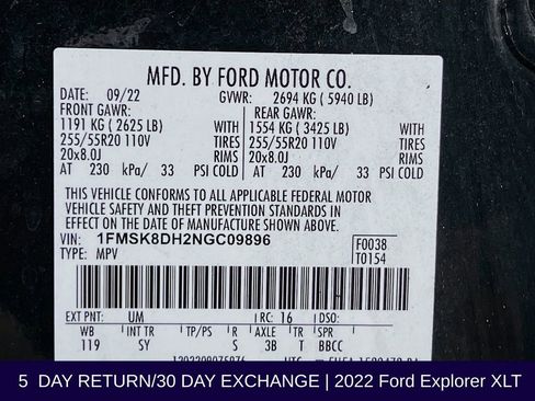 Used 2022 Ford Explorer XLT w/ Equipment Group 202A image 36