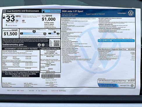 New 2026 Volkswagen Jetta Sport image 18