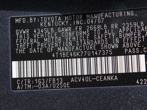 Used 2007 Toyota Camry LE FWD image 9