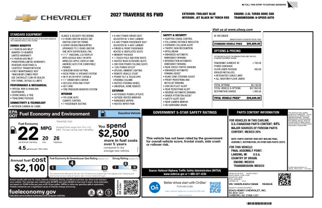 New 2027 Chevrolet Traverse RS w/ LPO, Floor Liner Package FWD image 3