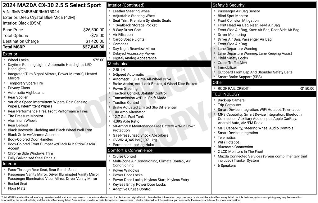 Used 2024 MAZDA CX-30 AWD 2.5 S w/ Select Sport Pkg image 12