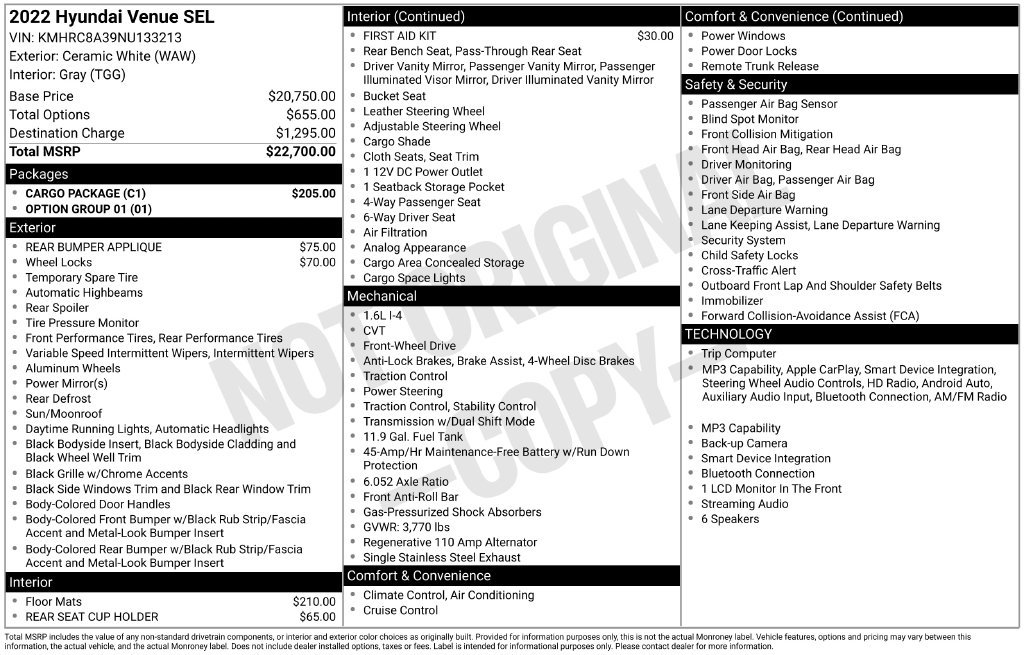 Used 2022 Hyundai Venue SEL w/ Cargo Package FWD image 2