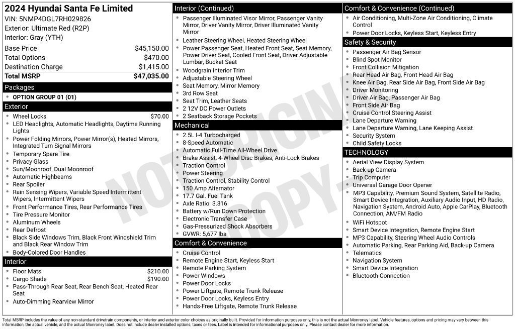 Certified 2024 Hyundai Santa Fe Limited AWD/4WD image 6