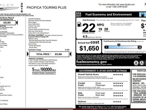 Used 2018 Chrysler Pacifica Touring Plus FWD image 4