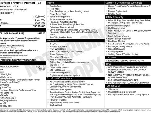 Certified 2023 Chevrolet Traverse Premier w/ LPO, Floor Liner Package image 7