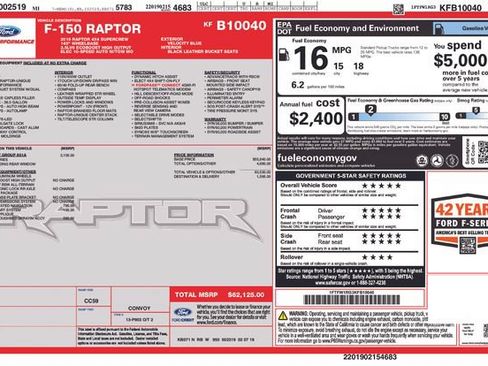 Certified 2019 Ford F150 Raptor w/ Equipment Group 801A Mid AWD/4WD image 13