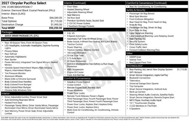 New 2027 Chrysler Pacifica Select AWD/4WD image 4