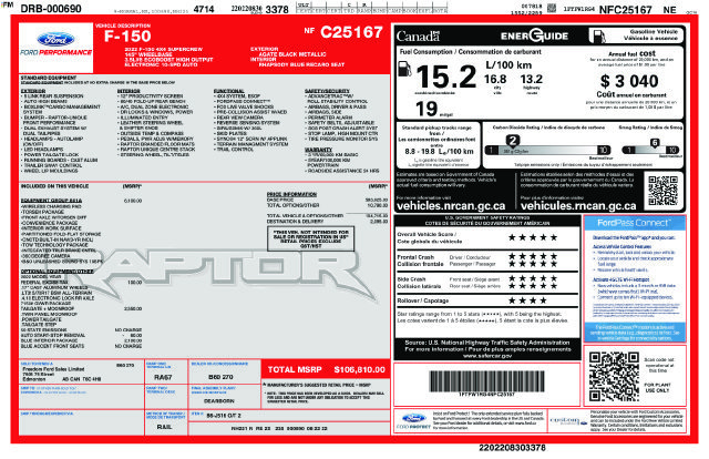 Used 2022 Ford F150 Raptor w/ Equipment Group 801A High AWD/4WD image 1