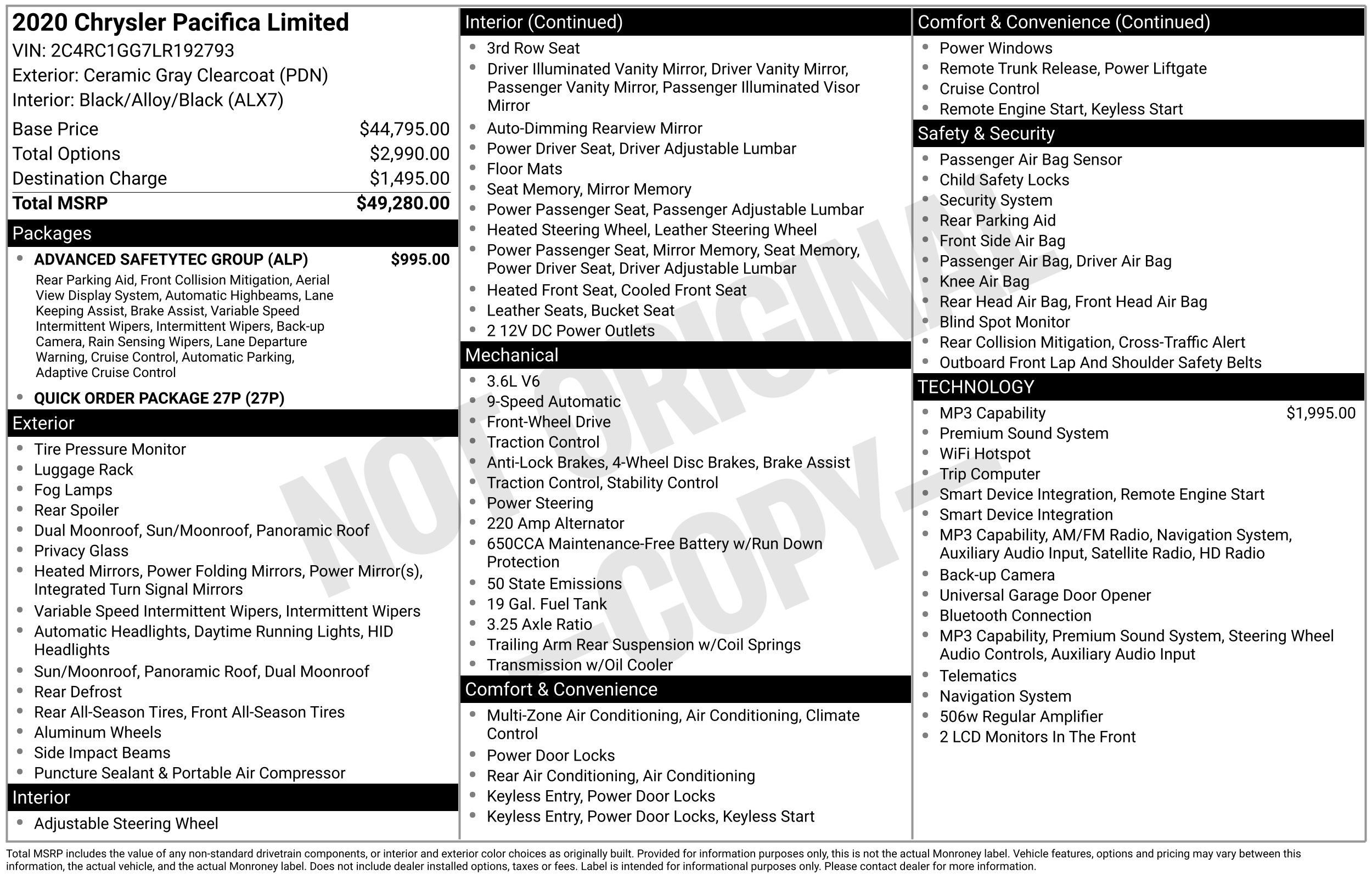 Used 2020 Chrysler Pacifica Limited w/ Advanced Safetytec Group FWD image 3