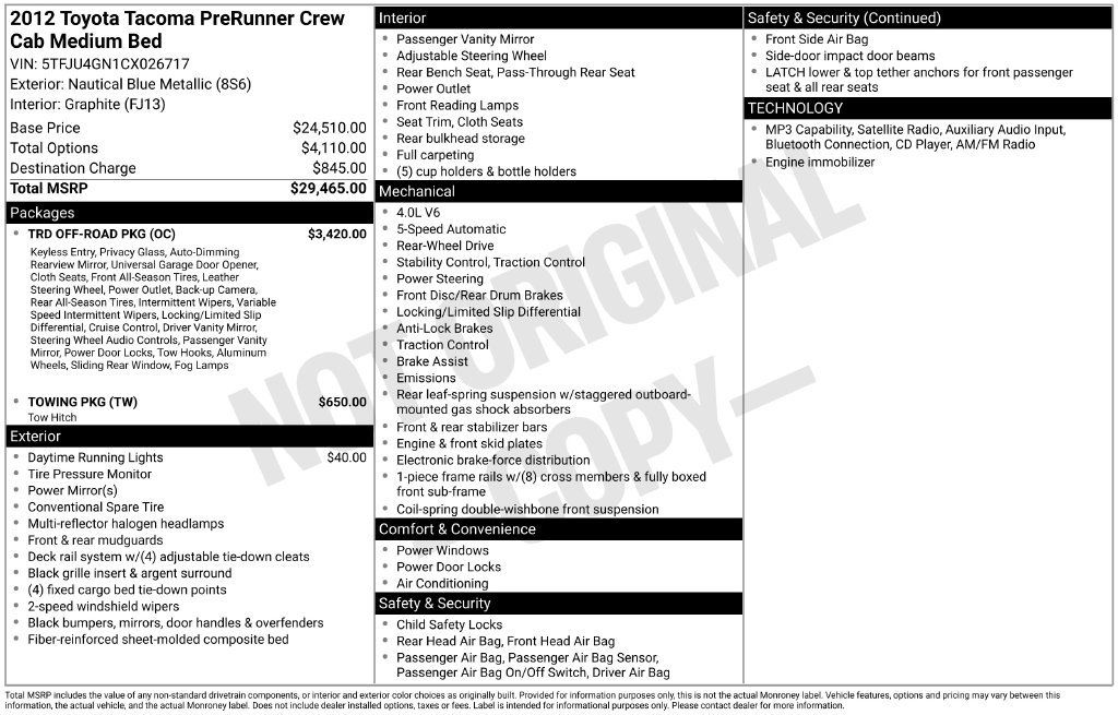 Used 2012 Toyota Tacoma PreRunner w/ TRD Off-Road Pkg RWD image 3