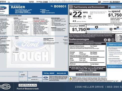 Used 2019 Ford Ranger Lariat w/ Equipment Group 501A Mid image 30