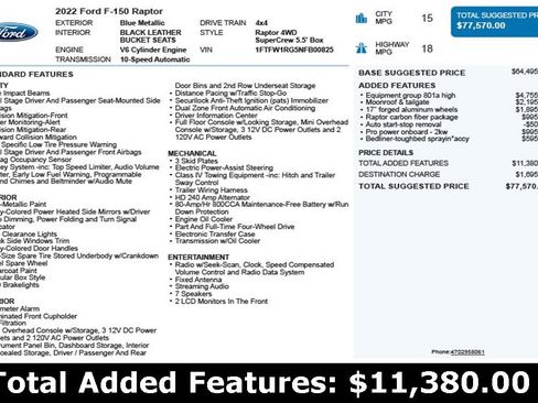 Used 2022 Ford F150 Raptor w/ Equipment Group 801A High image 3