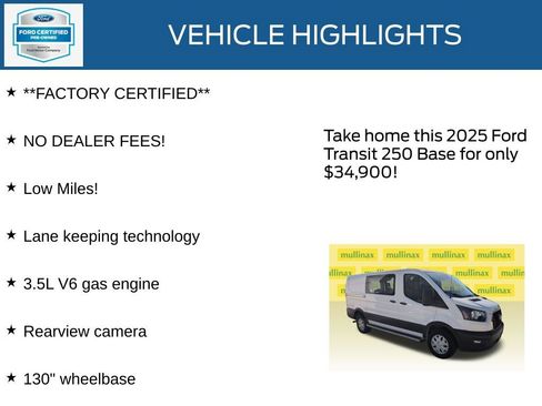 Certified 2025 Ford Transit 250 Low Roof w/ Exterior Upgrade Package RWD image 11