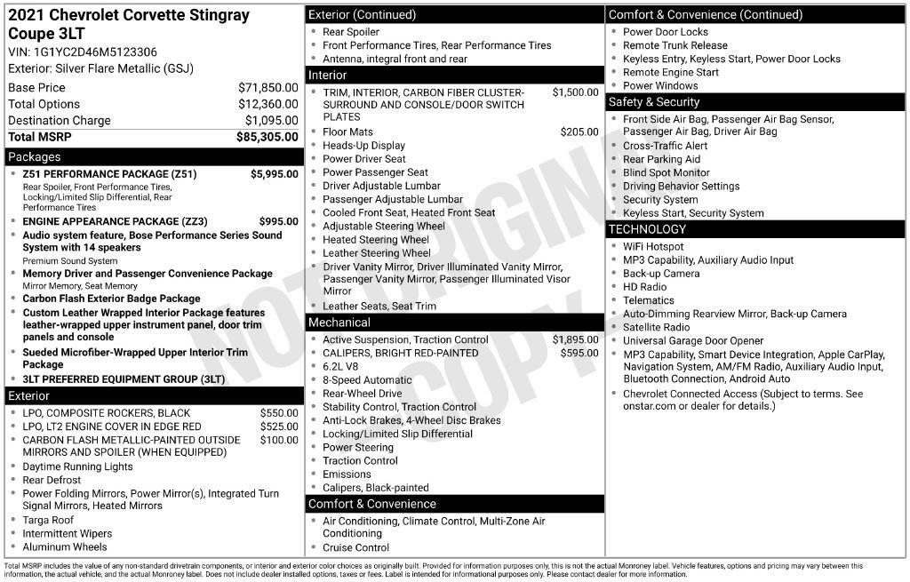 Used 2021 Chevrolet Corvette Stingray Premium Cpe w/ Z51 Performance Package RWD image 20