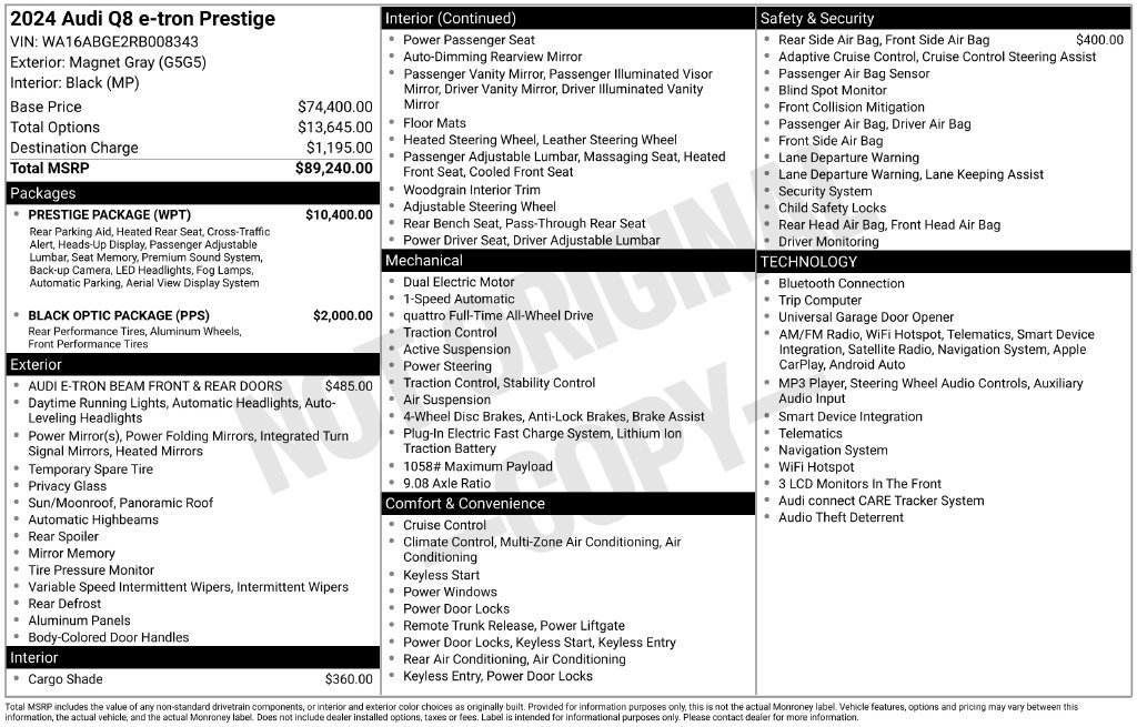 Used 2024 Audi Q8 e-tron Prestige w/ Prestige Package AWD/4WD image 7