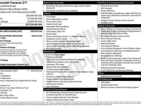 Used 2024 Chevrolet Traverse Z71 w/ LPO, Floor Liner Package image 7