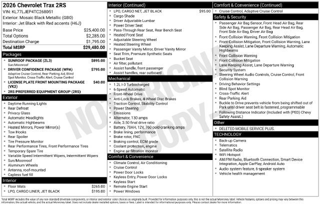 New 2026 Chevrolet Trax RS w/ Sunroof Package FWD image 1