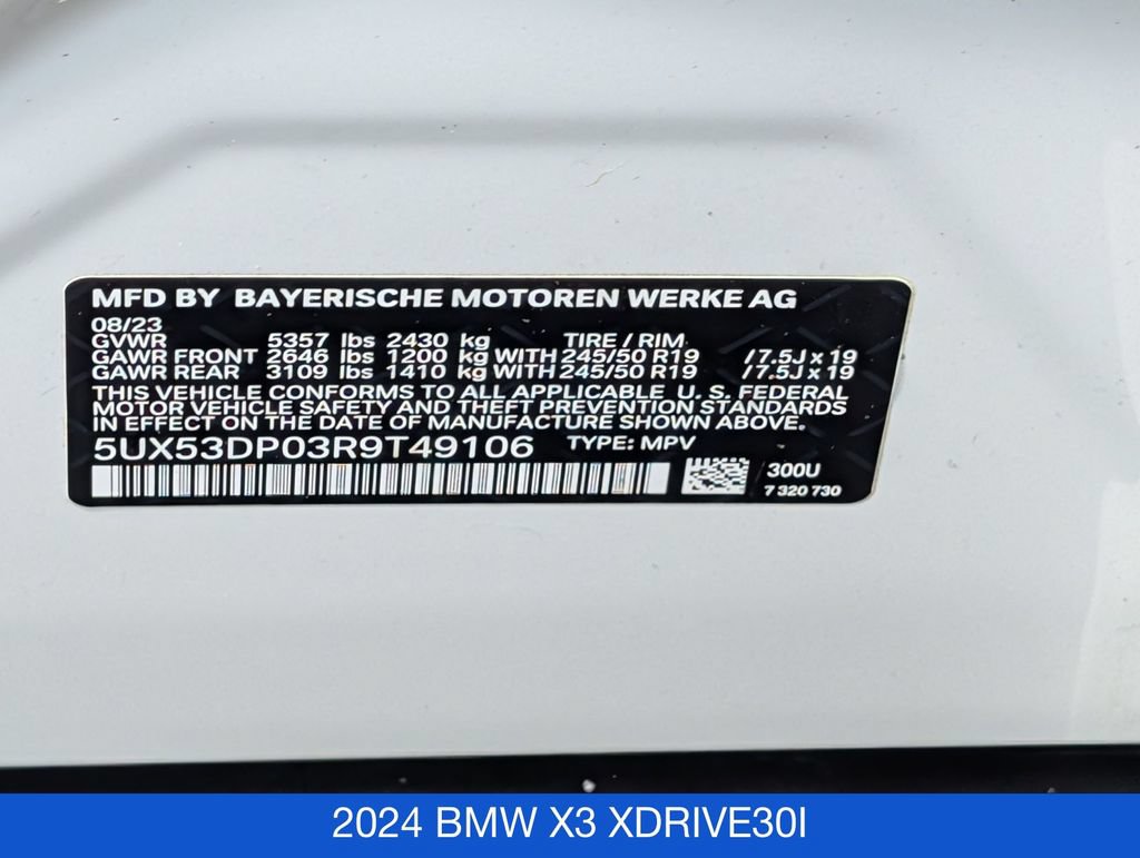 Used 2024 BMW X3 xDrive30i w/ Premium Package AWD/4WD image 36