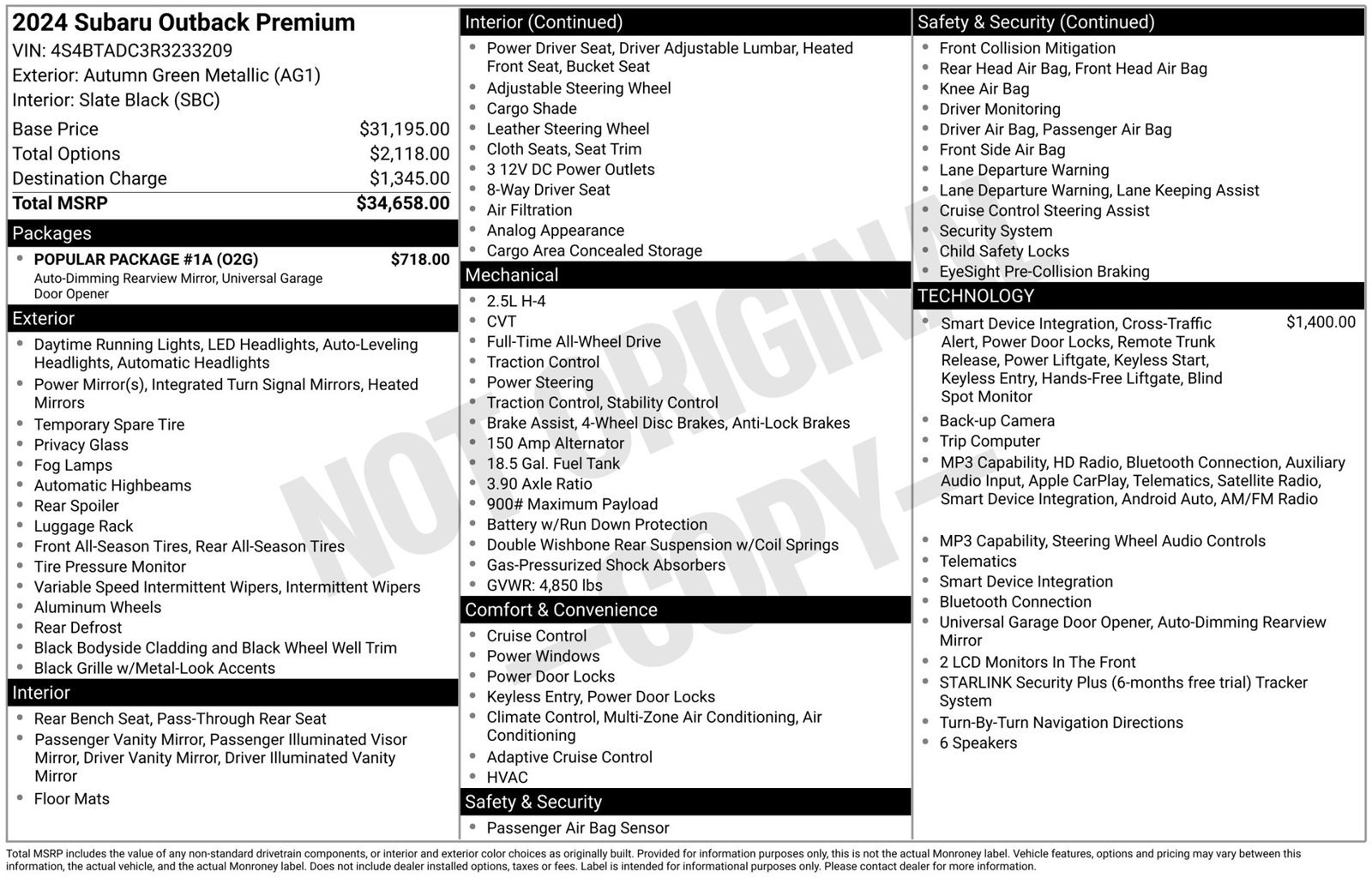 Certified 2024 Subaru Outback Premium w/ Popular Package #1A AWD/4WD image 3
