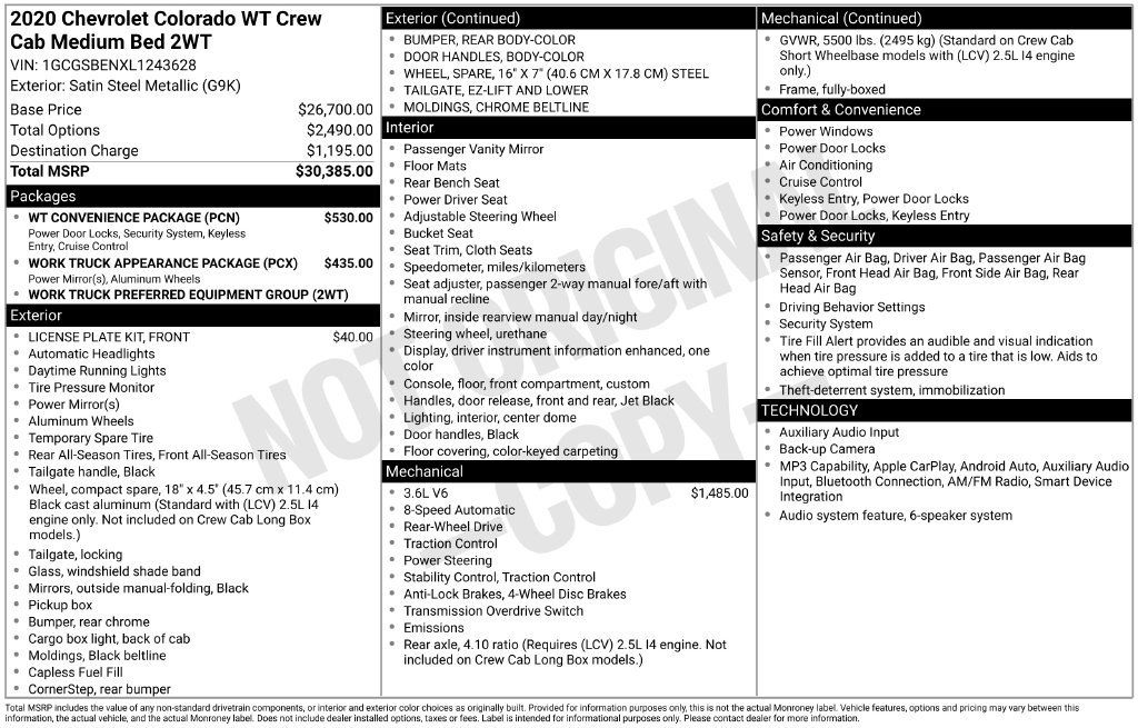 Used 2020 Chevrolet Colorado W/T w/ WT Convenience Package RWD image 12