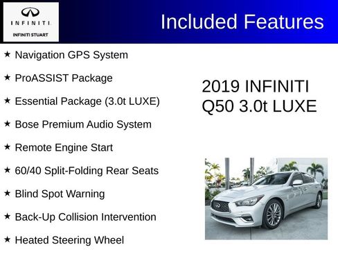 Used 2019 INFINITI Q50 Luxe w/ Essential Package (3.0T Luxe) image 2