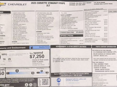 Used 2025 Chevrolet Corvette Stingray Preferred Cpe w/ Stealth Interior Trim Package RWD image 48