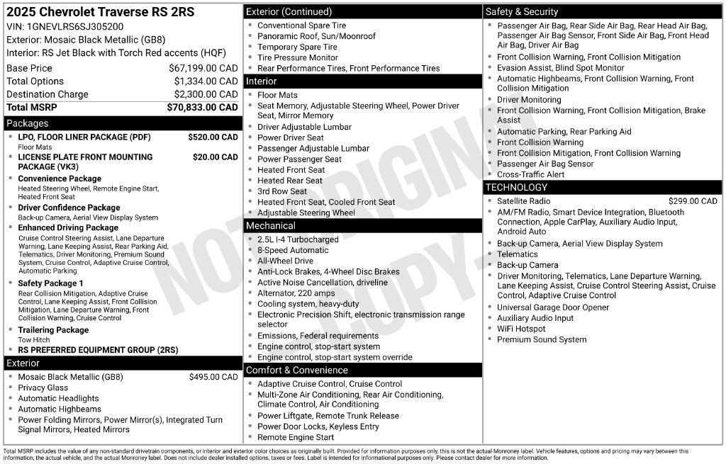 Used 2025 Chevrolet Traverse RS w/ LPO, Floor Liner Package AWD/4WD image 12