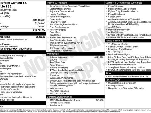 Used 2015 Chevrolet Camaro SS w/ RS Package RWD image 15