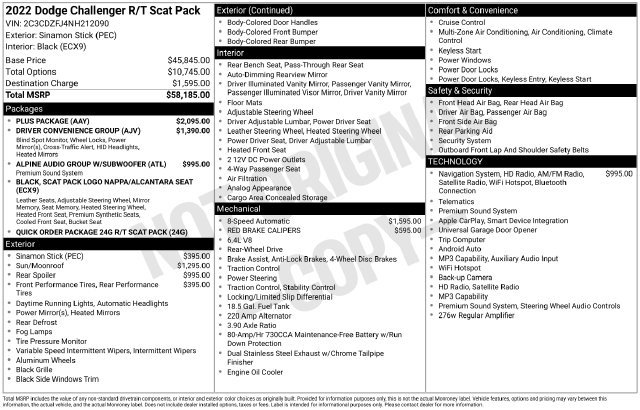 Used 2022 Dodge Challenger R/T Scat Pack w/ Plus Package RWD image 3