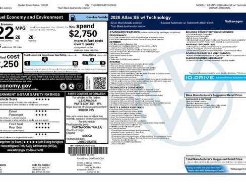 Used 2026 Volkswagen Atlas SE AWD/4WD image 2