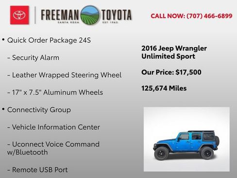 Used 2016 Jeep Wrangler Unlimited Sport w/ Quick Order Package 24S AWD/4WD image 9